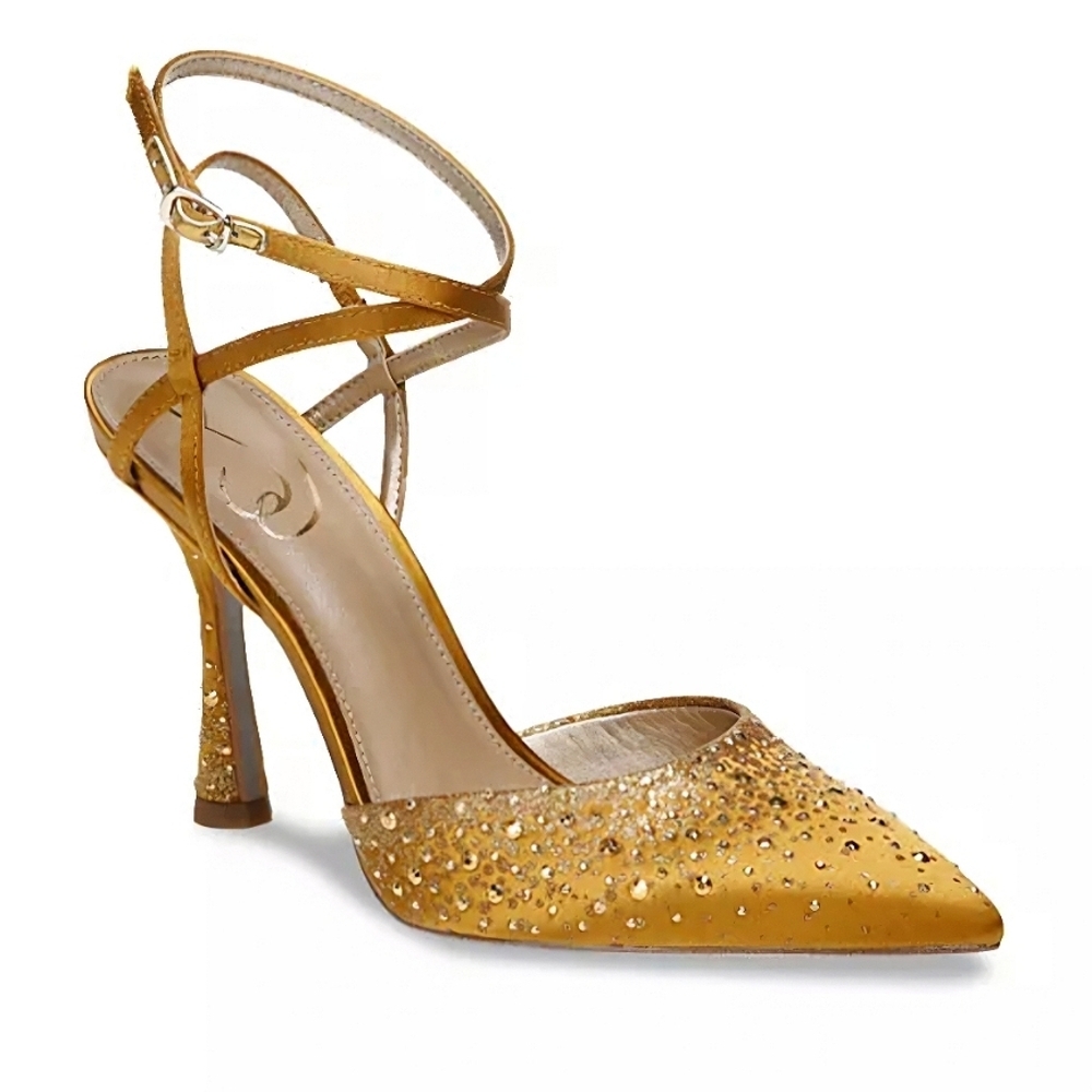 Sam Edelman Women's Hardy Embellished Ankle Strap Pumps, Gold Size 6.5 NWT